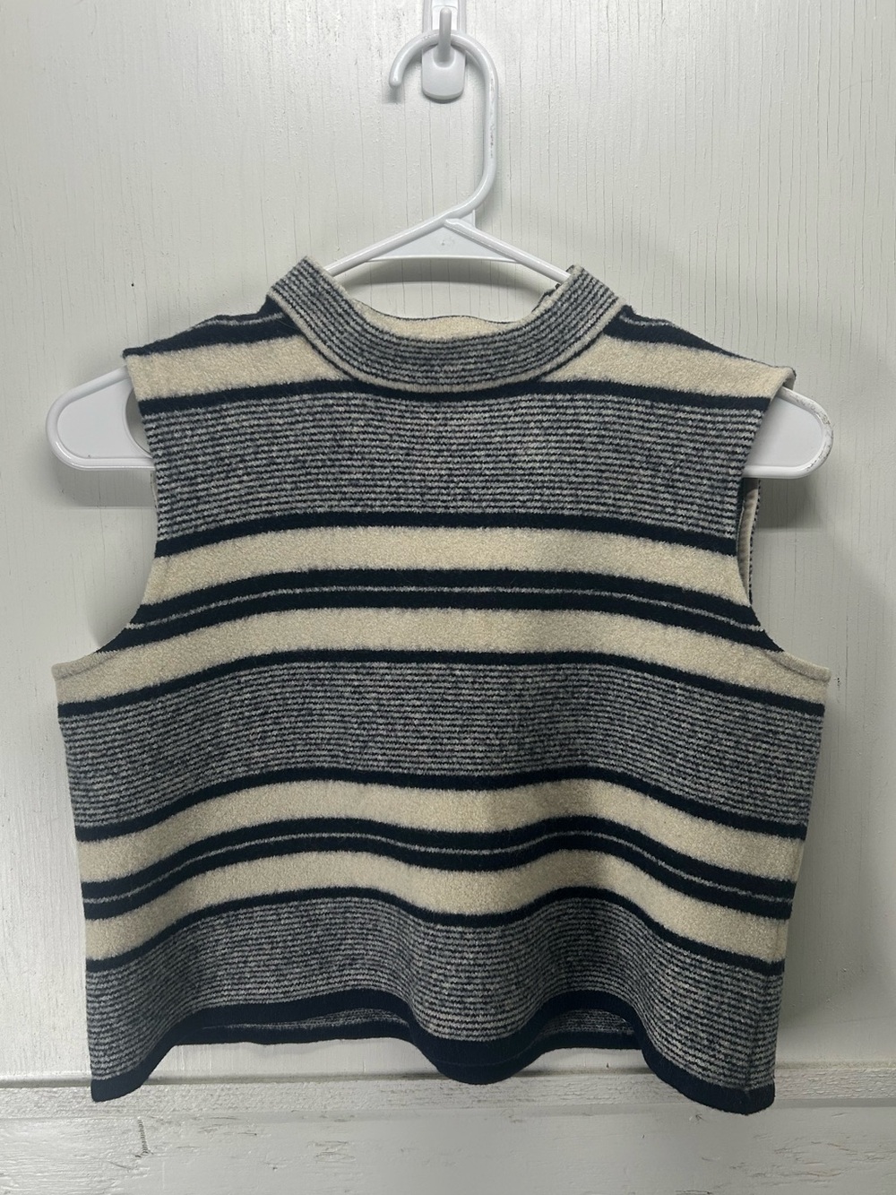St. John Cream and Navy Striped Knit Top